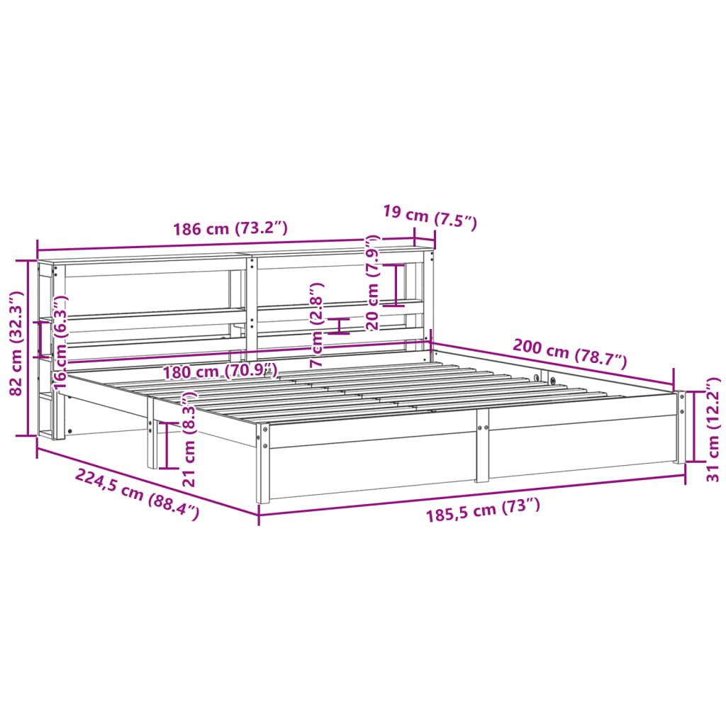 Bed Frame With Headboard Without Mattress 180X200 Cm Super King