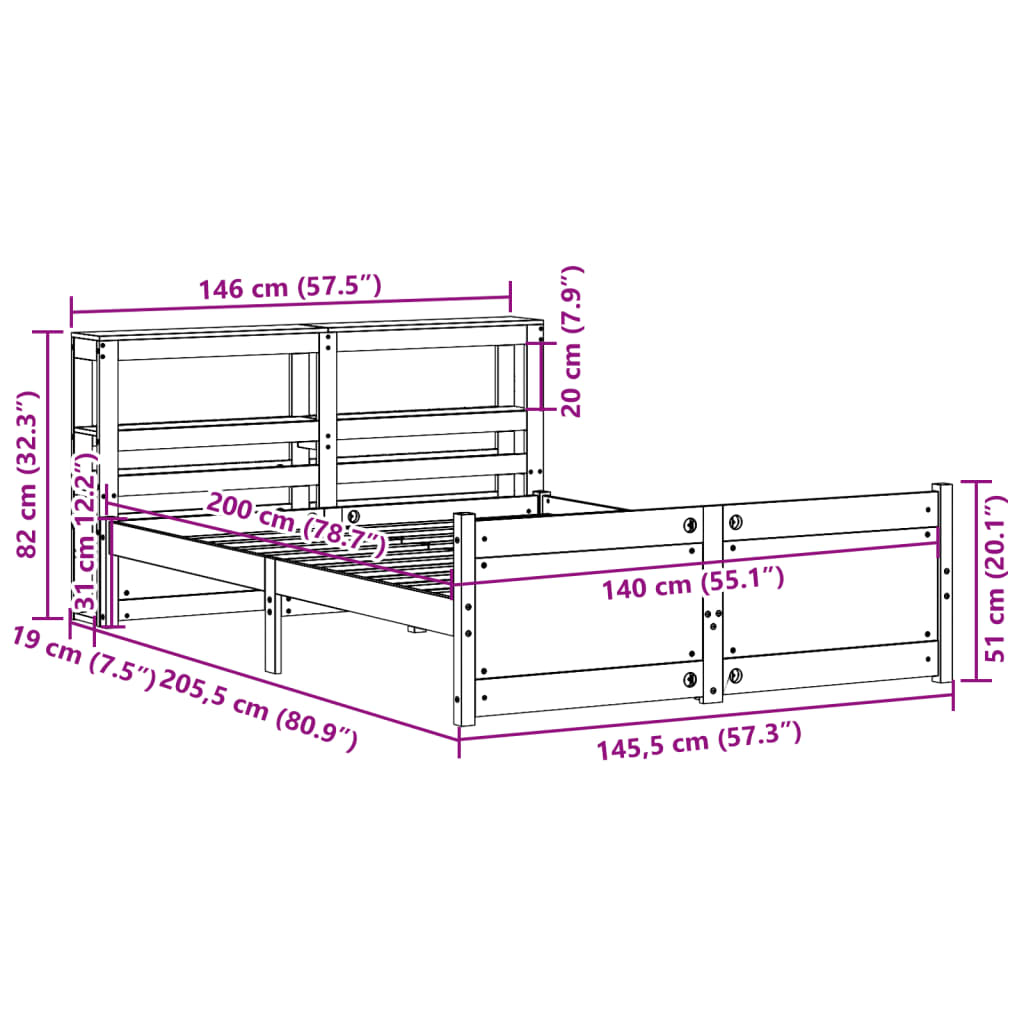 Bed Frame With Headboard Without Mattress 140X200 Cm