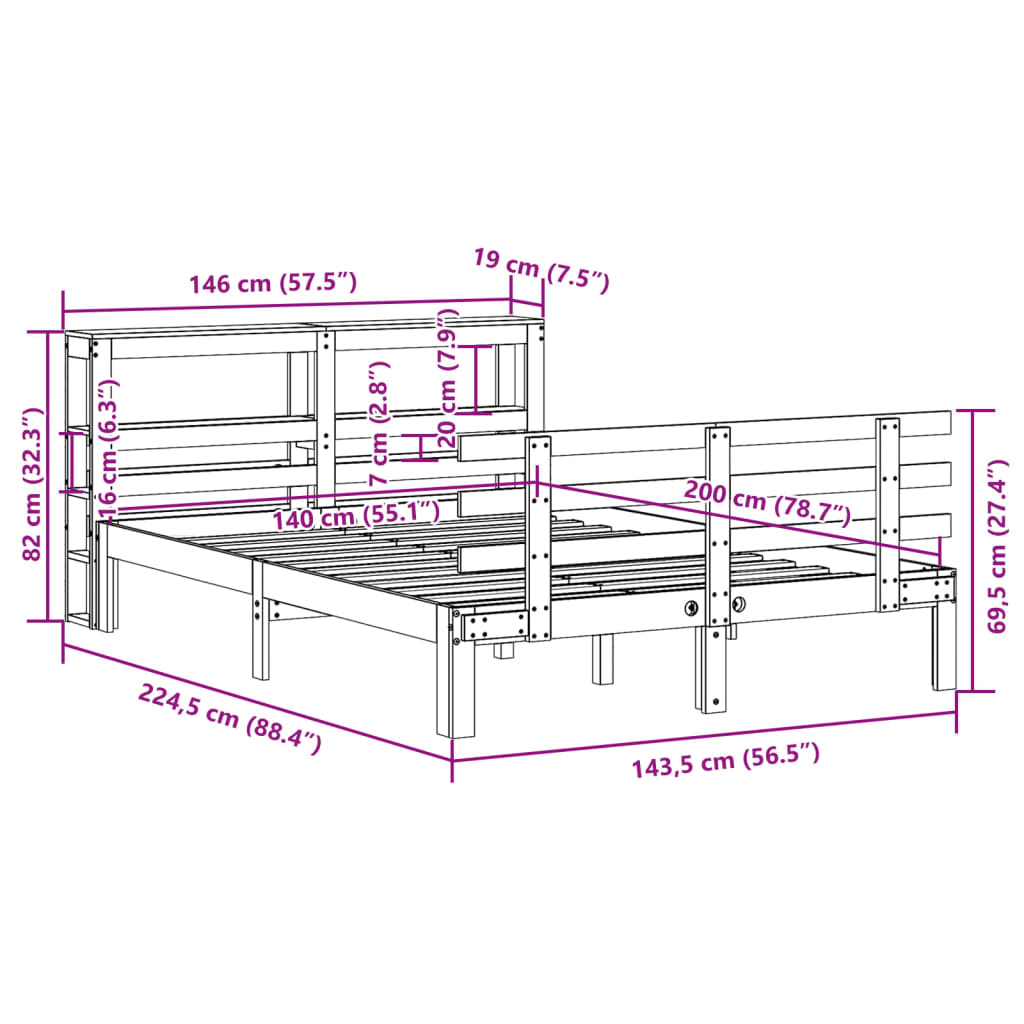 Bed Frame With Headboard Without Mattress 140X200 Cm