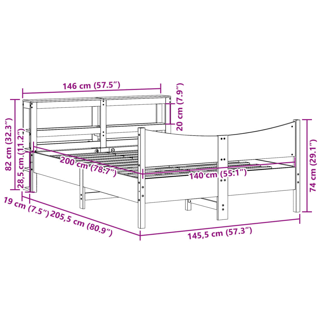 Bed Frame With Headboard Solid Wood Pine