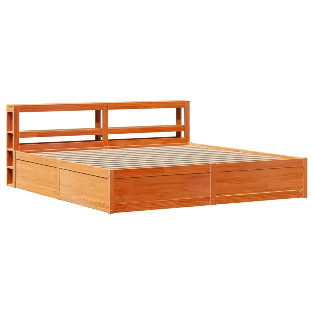 Bed Frame With Headboard Wax Brown 200X200 Cm Solid Wood Pine