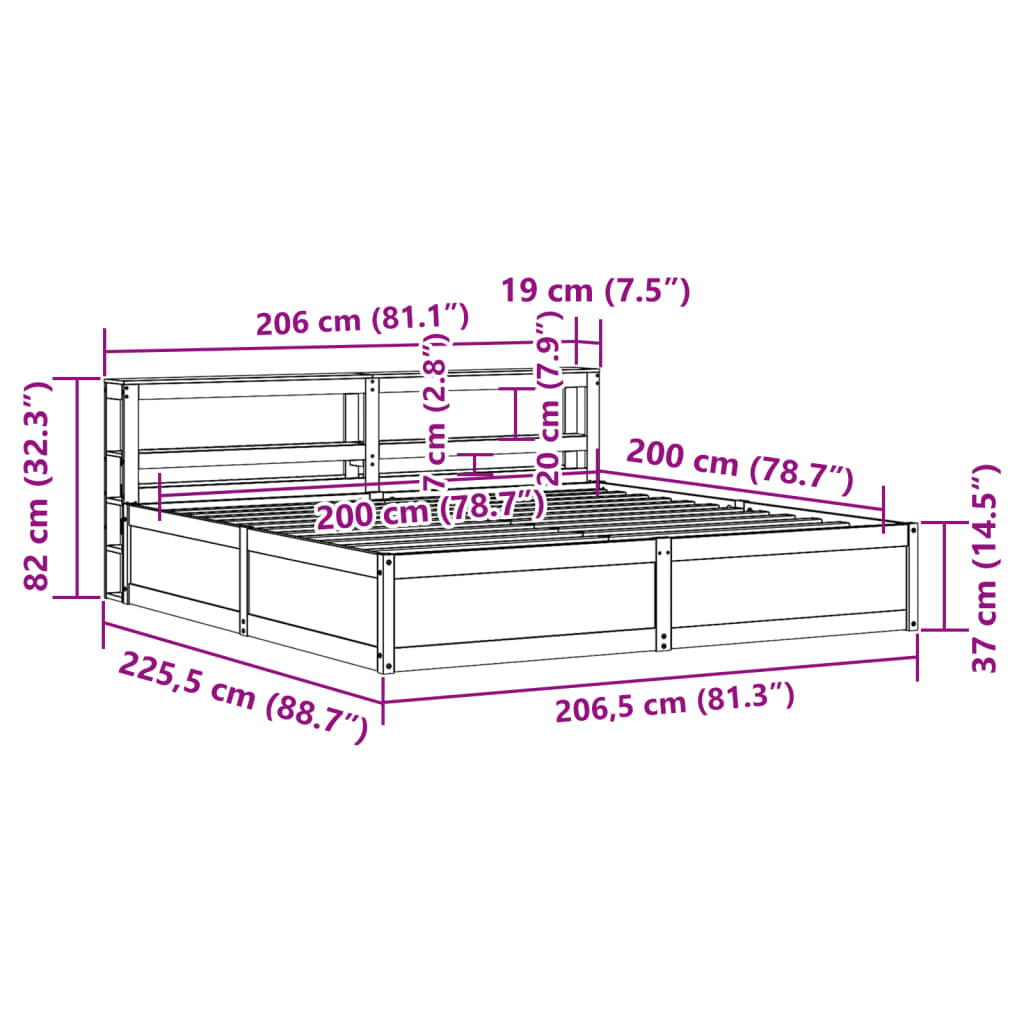 Bed Frame With Headboard Wax Brown 200X200 Cm Solid Wood Pine