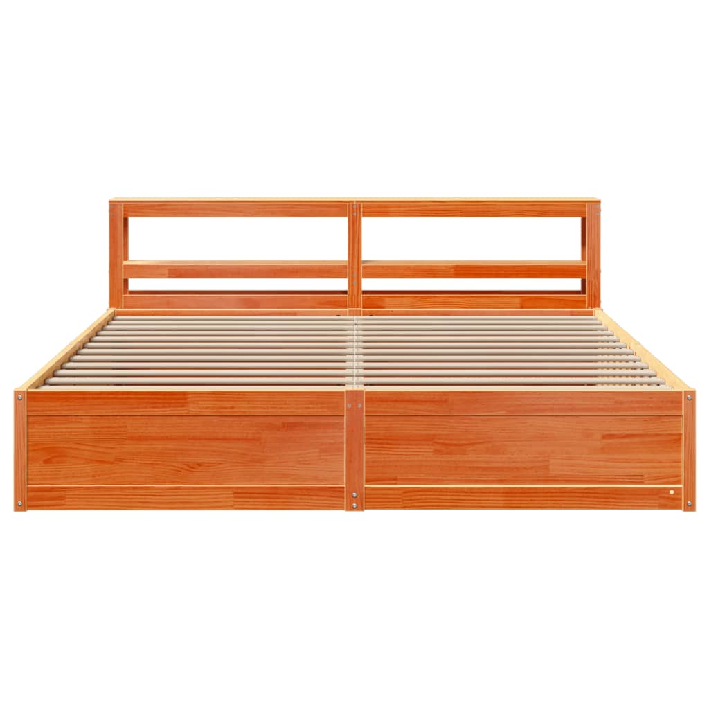 Bed Frame With Headboard Wax Brown 200X200 Cm Solid Wood Pine