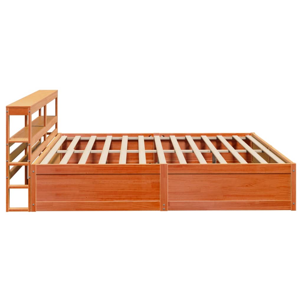 Bed Frame With Headboard Wax Brown 200X200 Cm Solid Wood Pine