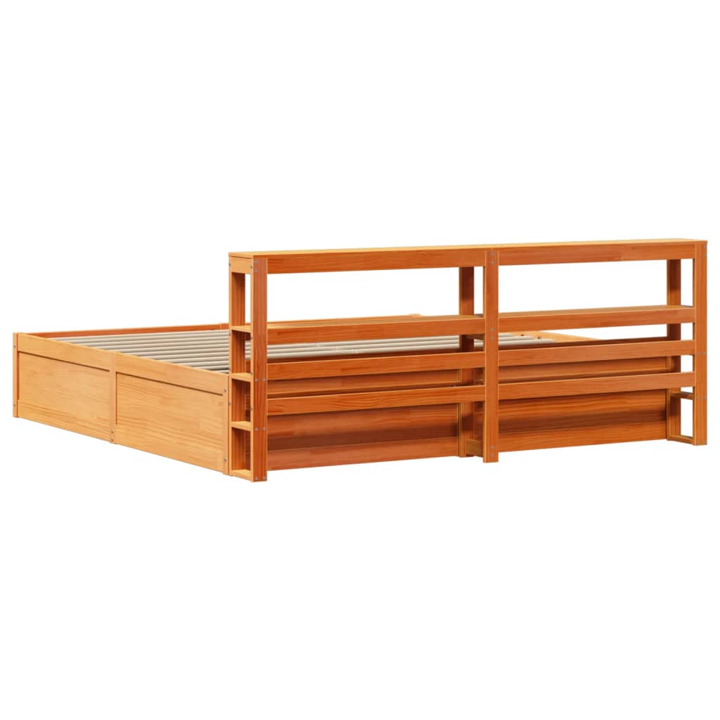 Bed Frame With Headboard Wax Brown 200X200 Cm Solid Wood Pine