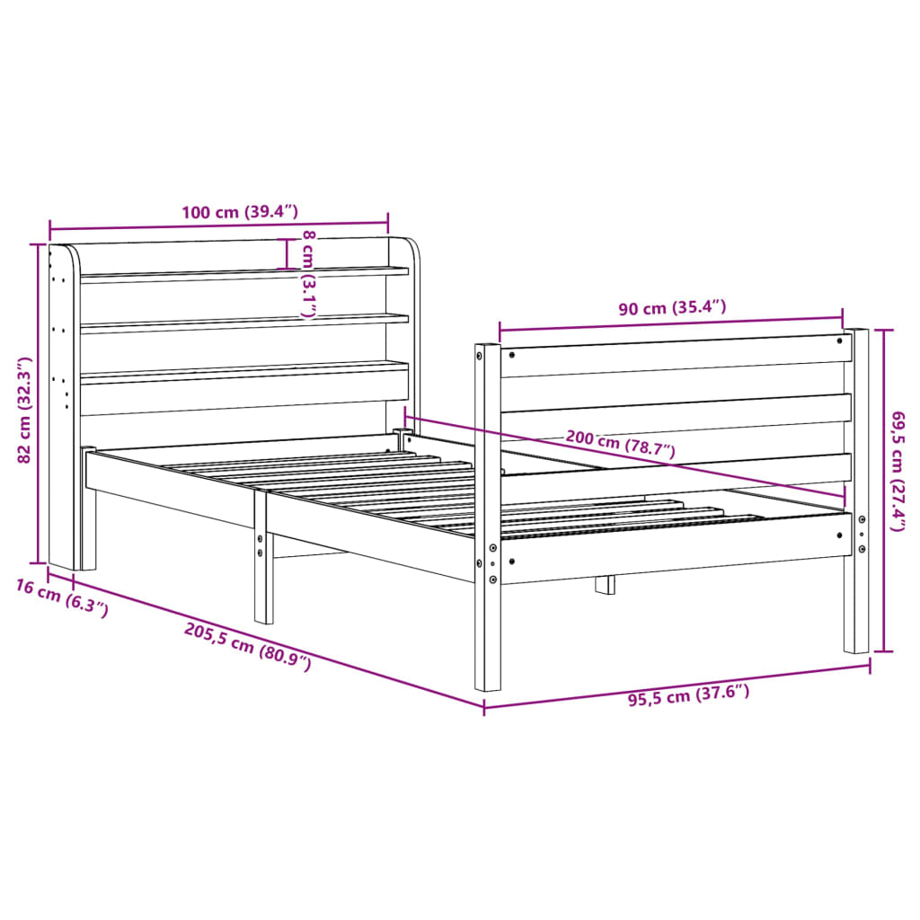 Bed Frame With Headboard Without Mattress White 90X200 Cm