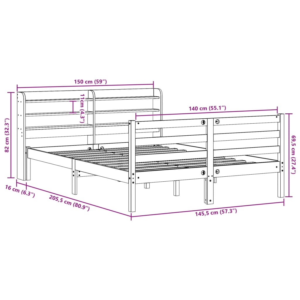 Bed Frame With Headboard Without Mattress White 140X200 Cm