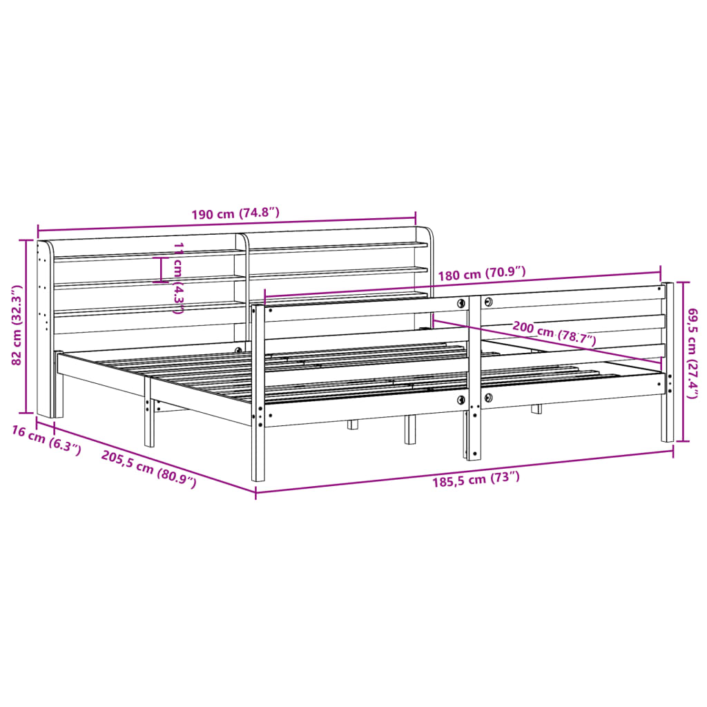 Bed Frame With Headboard Without Mattress White 180X200 Cm Super King