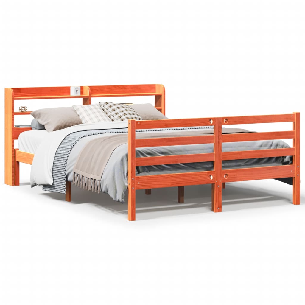 Bed Frame Without Mattress Wax Brown 140X200 Cm Solid Wood Pine