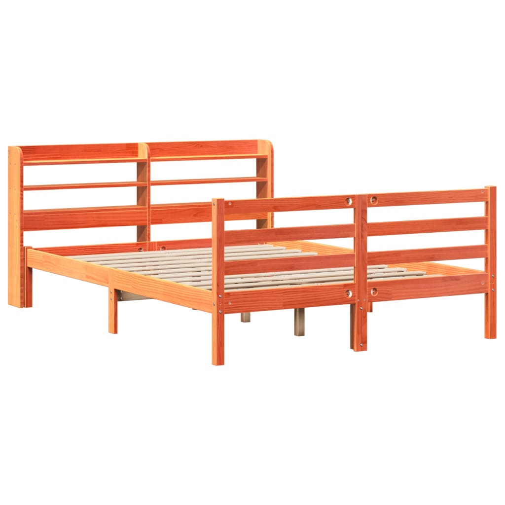 Bed Frame Without Mattress Wax Brown 140X200 Cm Solid Wood Pine