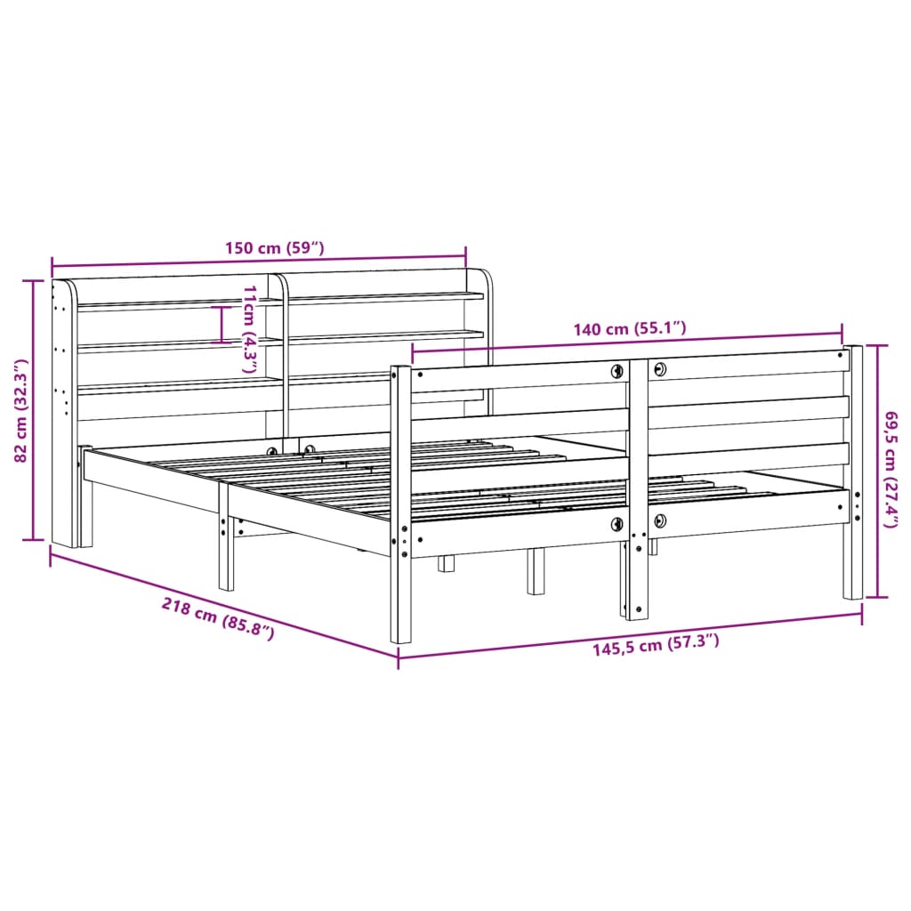 Bed Frame Without Mattress Wax Brown 140X200 Cm Solid Wood Pine