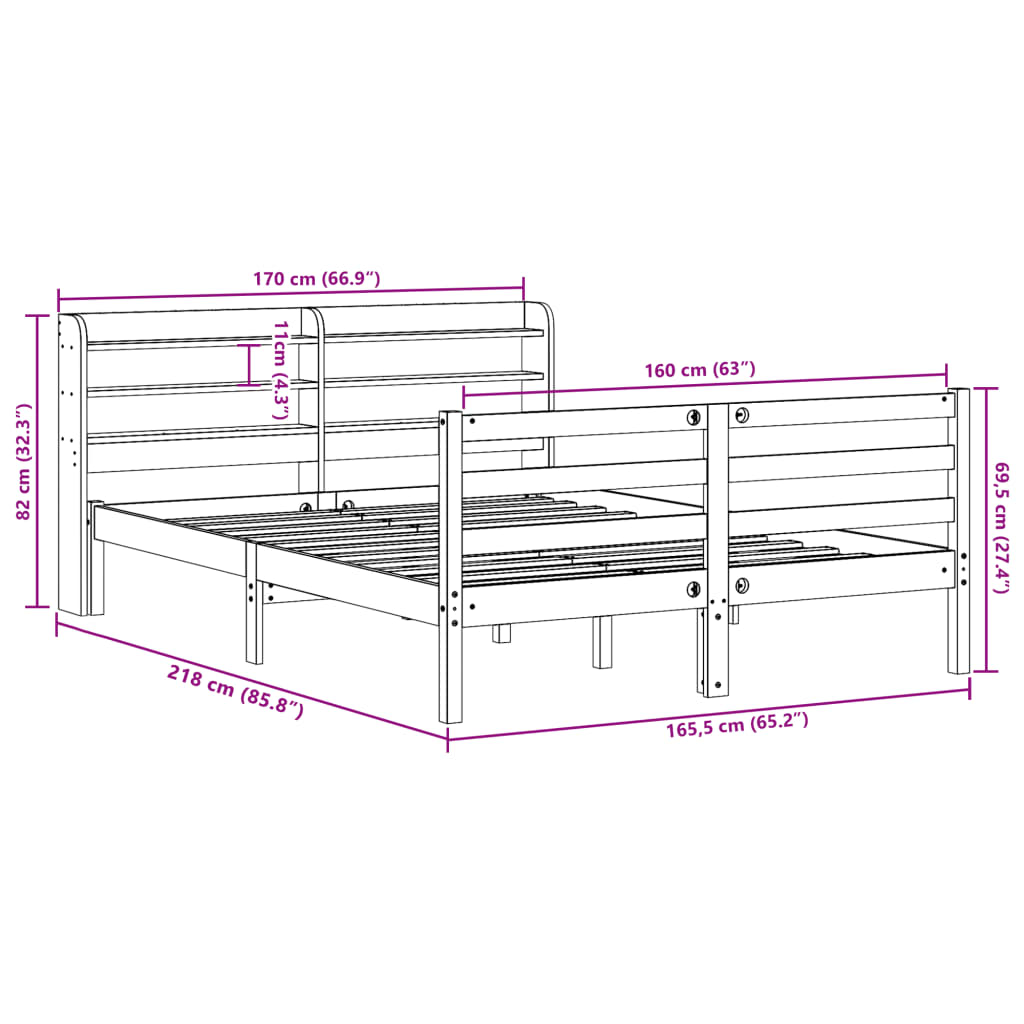Bed Frame Without Mattress Wax Brown 160X200 Cm Solid Wood Pine