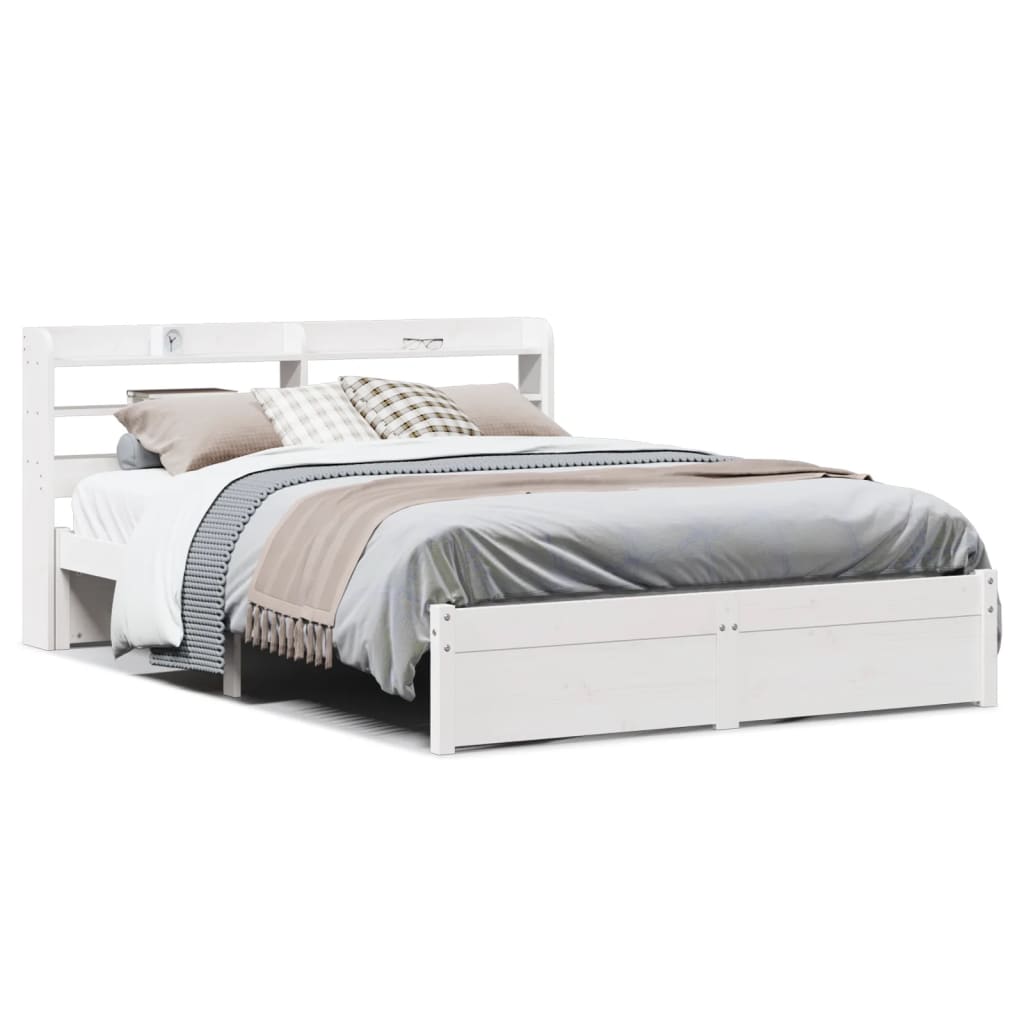Bed Frame With Headboard Without Mattress White 140X190 Cm