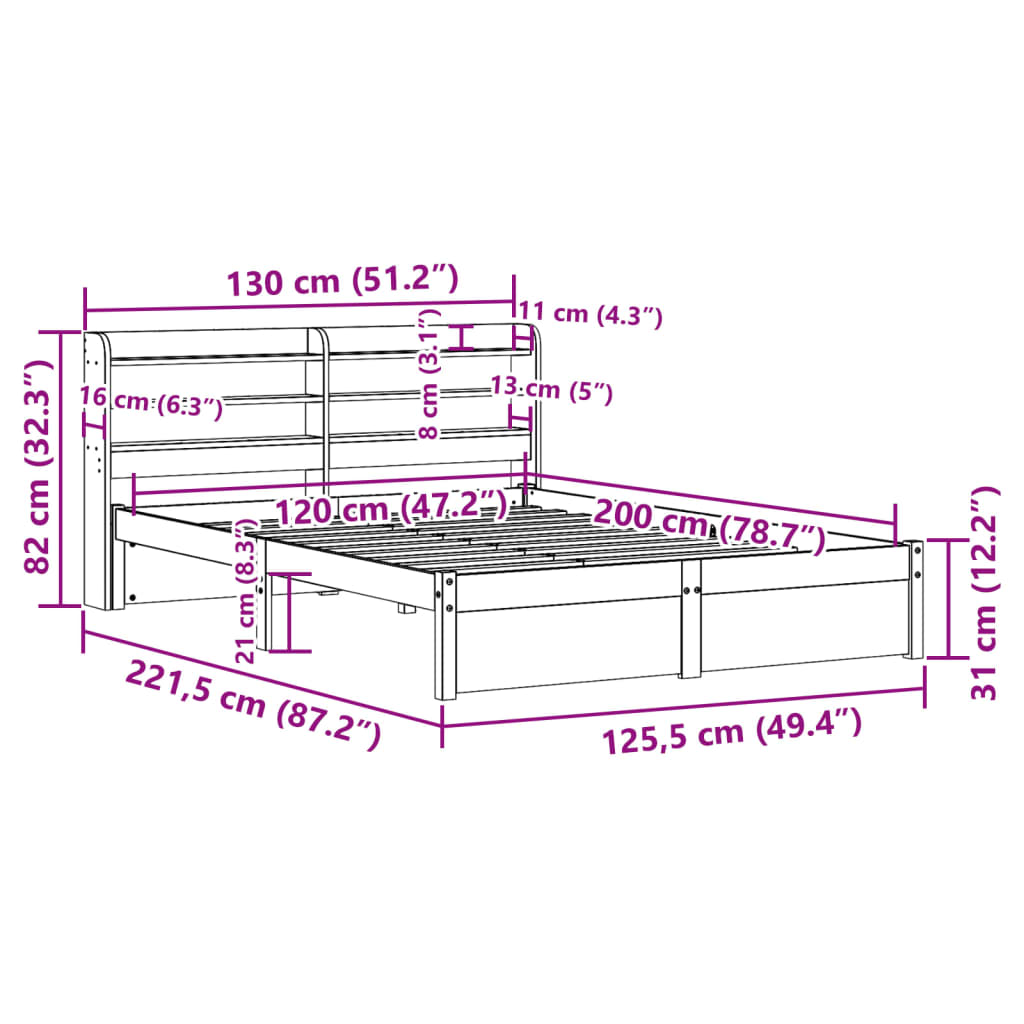 Bed Frame With Headboard Without Mattress White 120X200 Cm