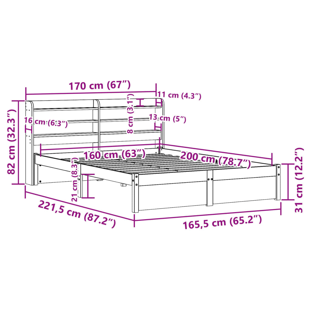 Bed Frame With Headboard Without Mattress 160X200 Cm