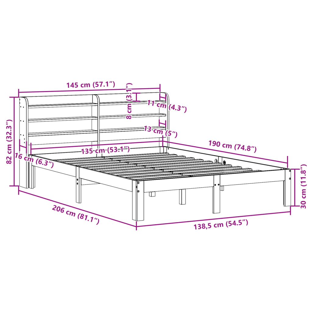 Bed Frame Without Mattress Double Solid Wood Pine