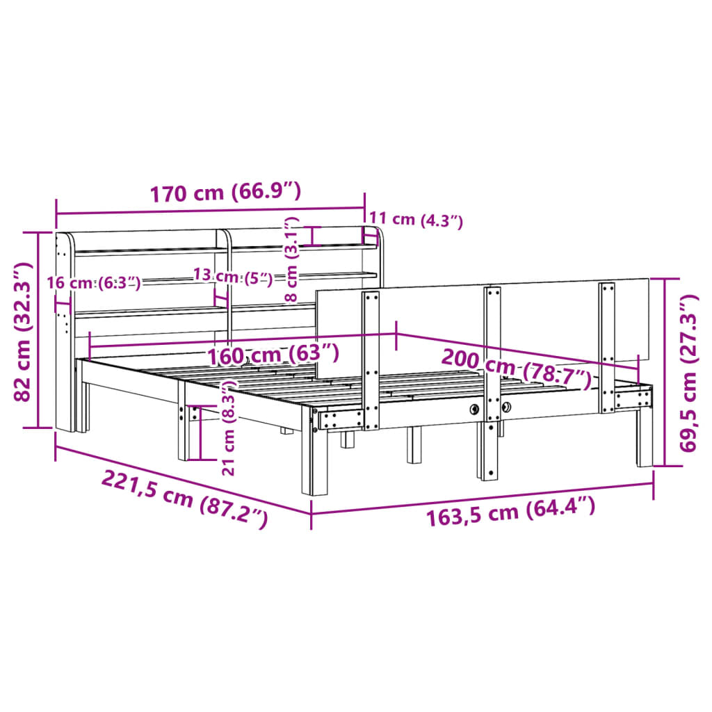 Bed Frame With Headboard Without Mattress White 160X200 Cm