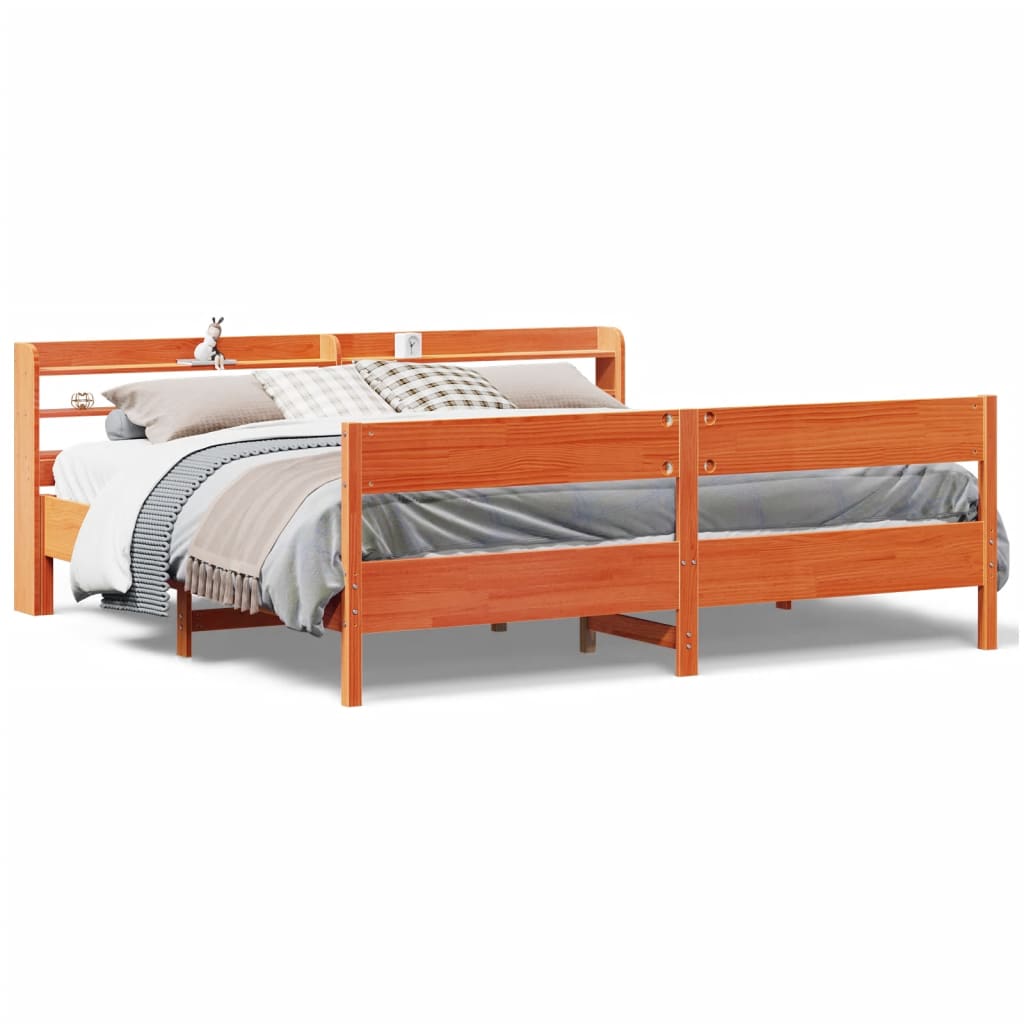 Bed Frame Without Mattress Solid Wood Pine Natural Wax Brown Bedroom Furniture