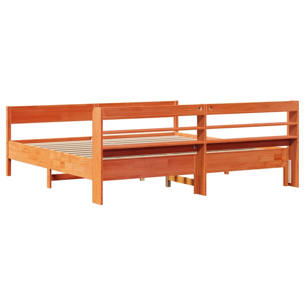 Bed Frame Without Mattress Solid Wood Pine Natural Wax Brown Bedroom Furniture