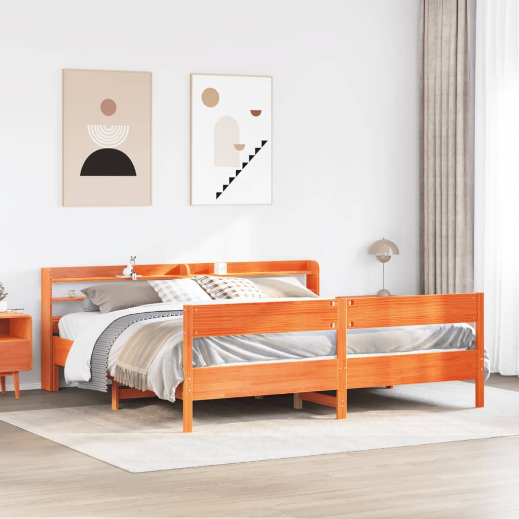 Bed Frame Without Mattress Solid Wood Pine Natural Wax Brown Bedroom Furniture