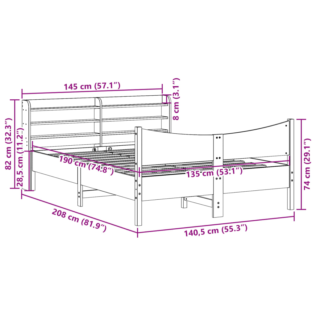 Bed Frame With Headboard Double Solid Wood Pine