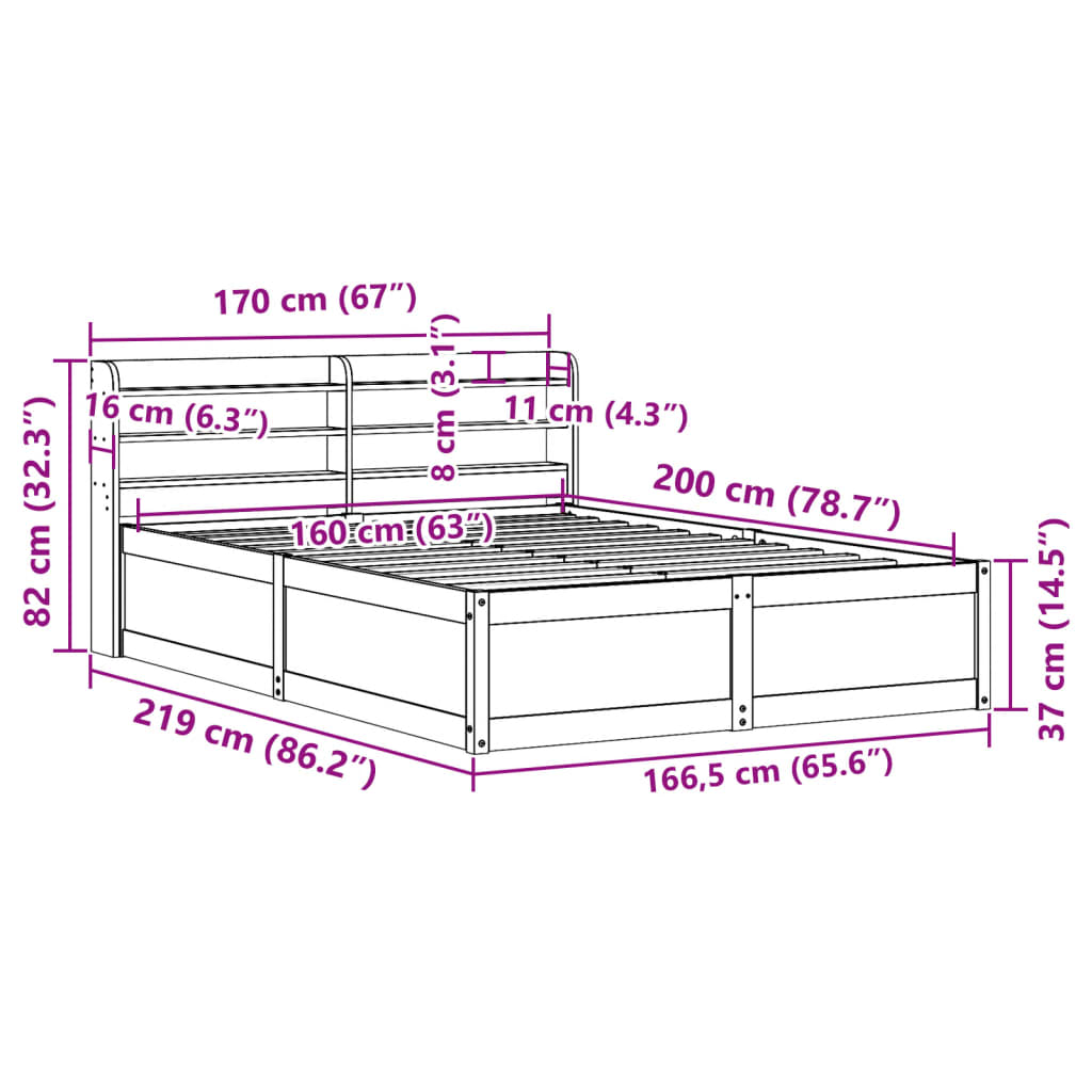 Bed Frame With Headboard Solid Wood Pine 1