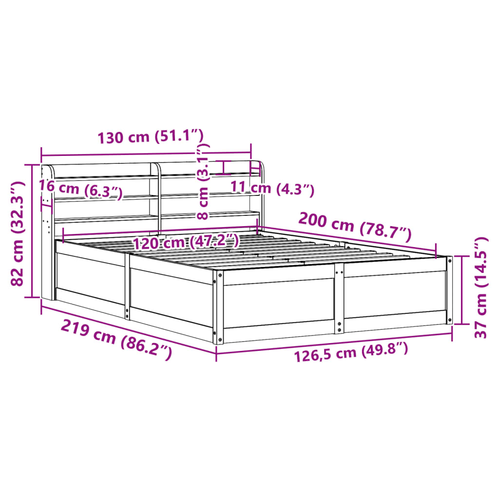 Bed Frame With Headboard Solid Wood Pine