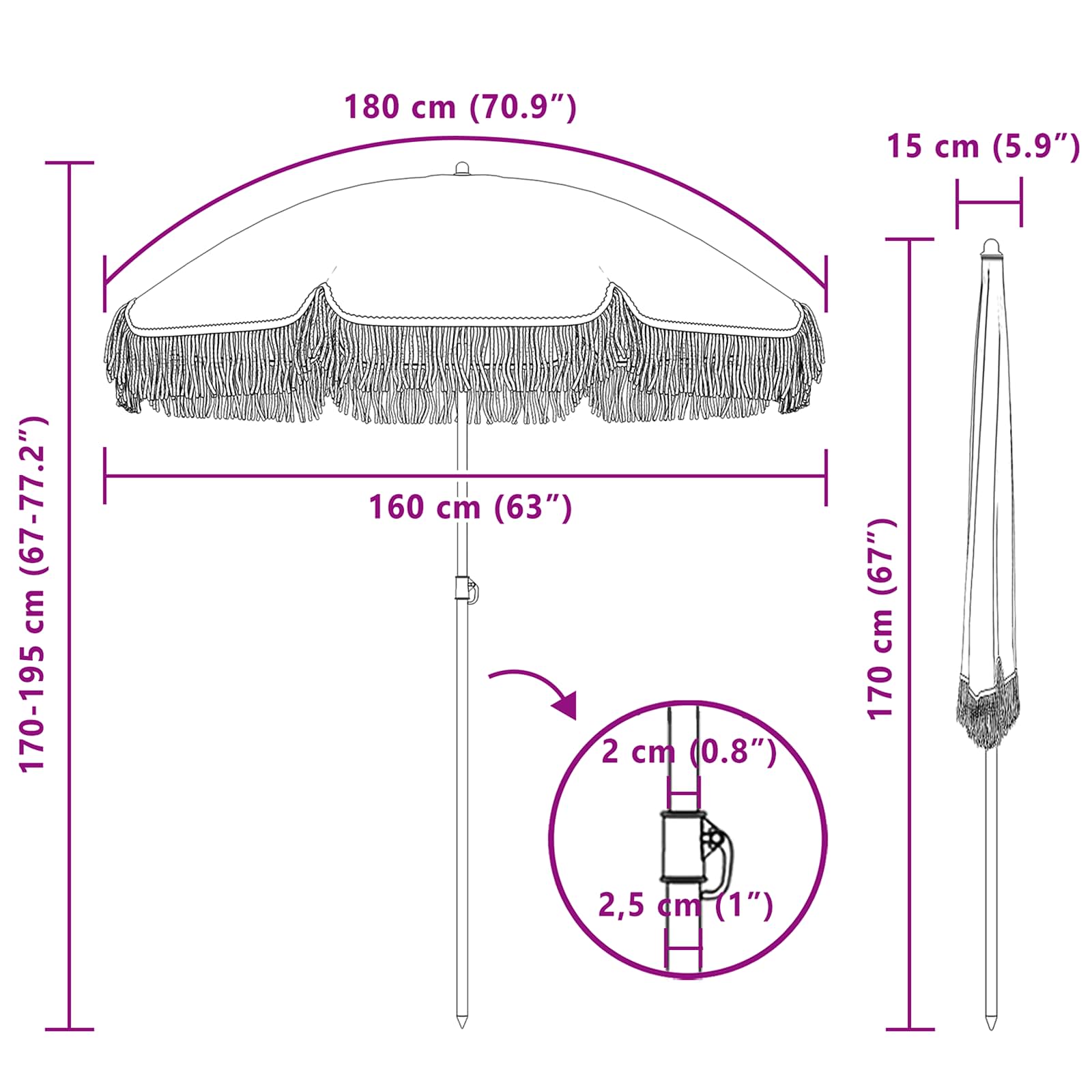Beach Parasol 160 X 160 X 196 Cm