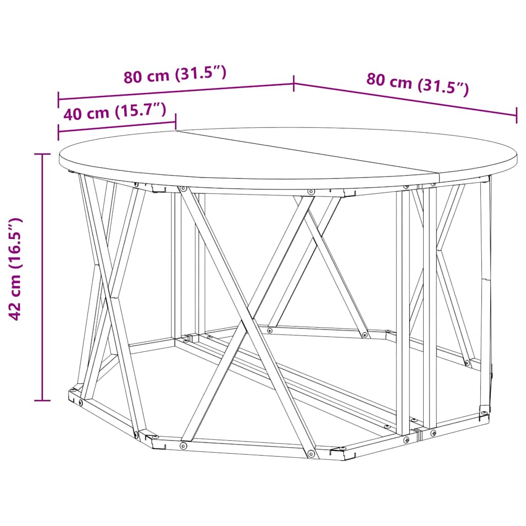 Coffee Table 80 X 80 X 42 Cm Engineered Wood And Steel