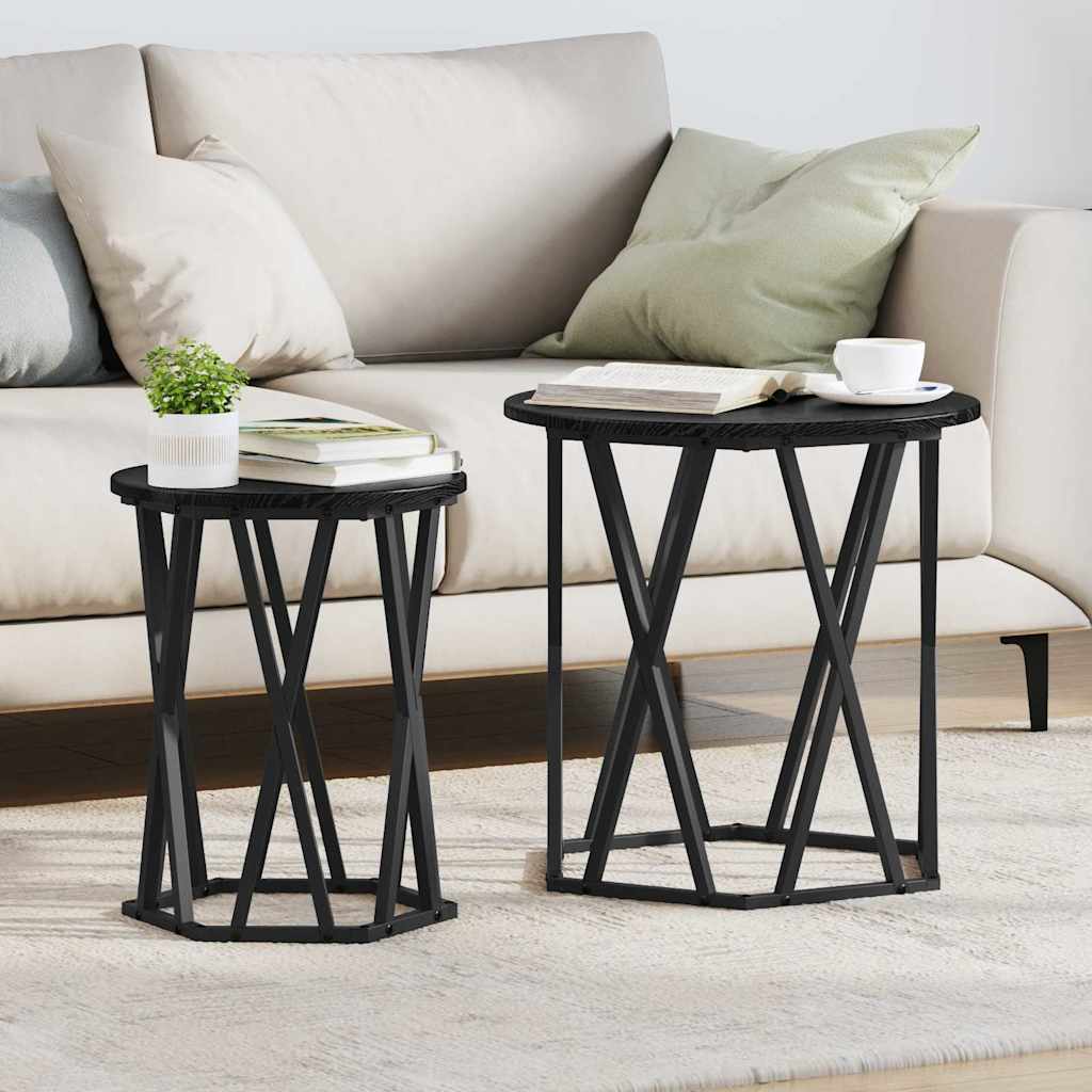 Coffee Table 2 Pcs Engineered Wood And Steel