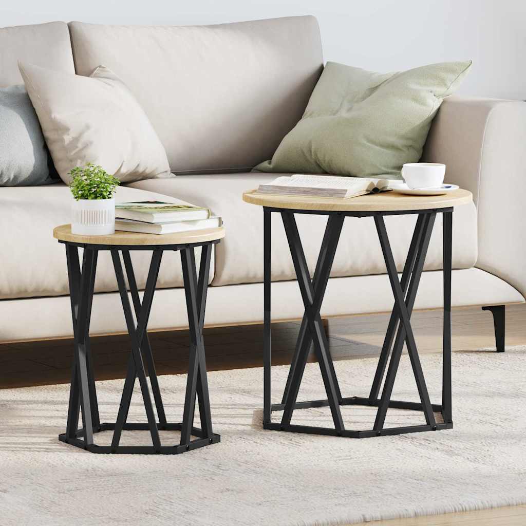 Coffee Table 2 Pcs Engineered Wood And Steel