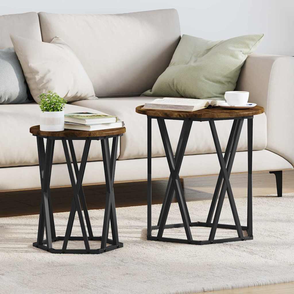 Coffee Table 2 Pcs Engineered Wood And Steel
