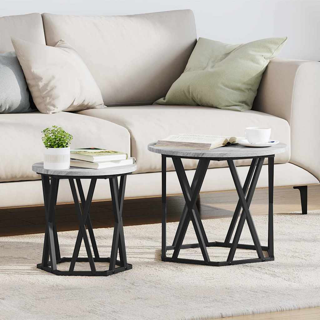 Coffee Table 2 Pcs Engineered Wood And Steel