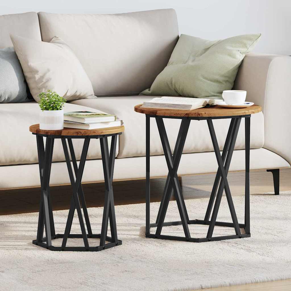 Coffee Table 2 Pcs Engineered Wood And Steel