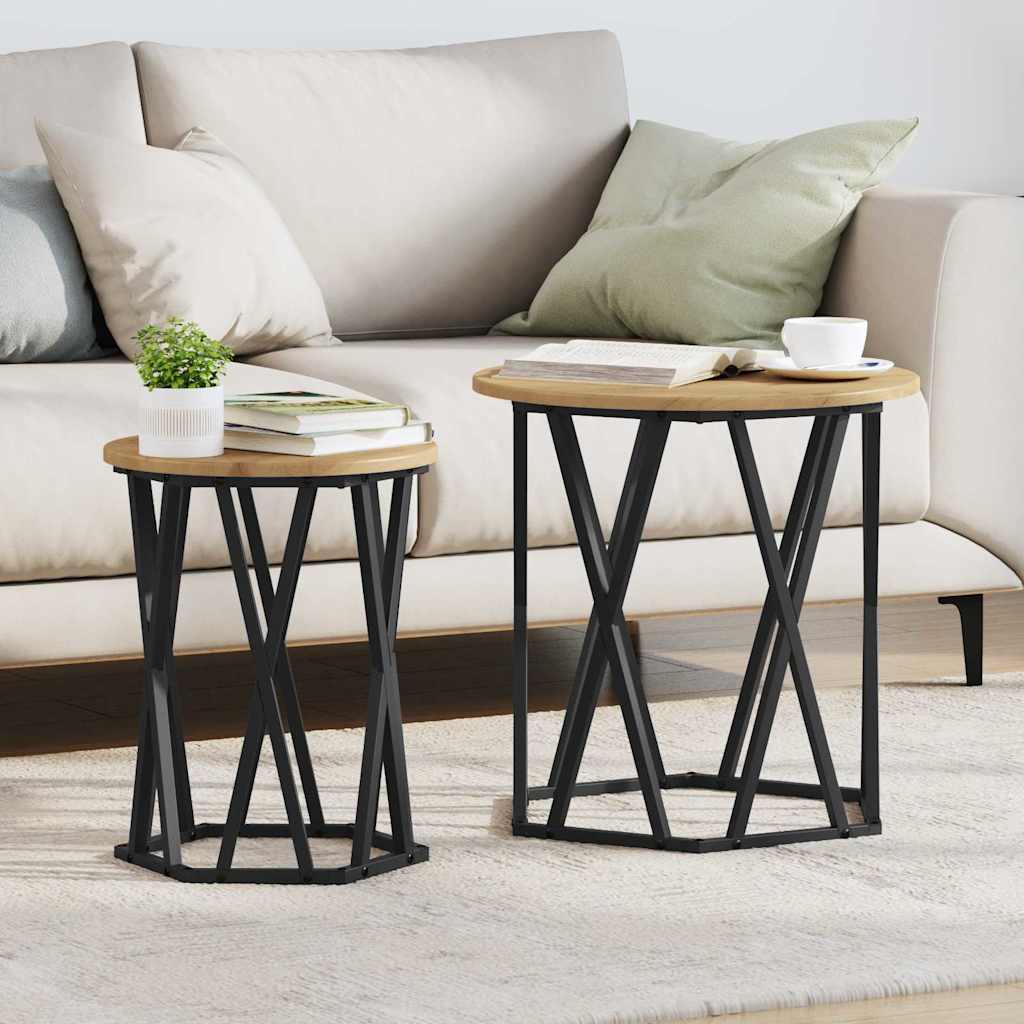 Coffee Table 2 Pcs Engineered Wood And Steel