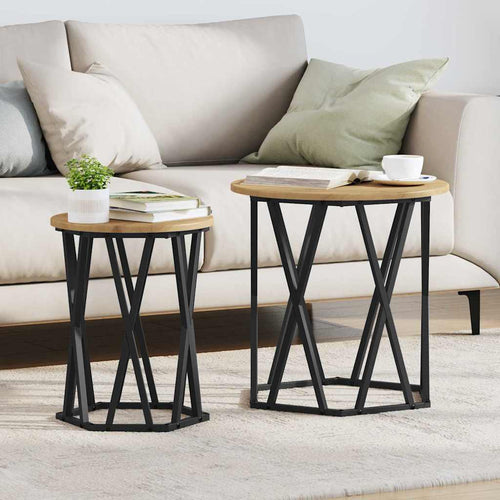 Coffee Table 2 Pcs Engineered Wood And Steel