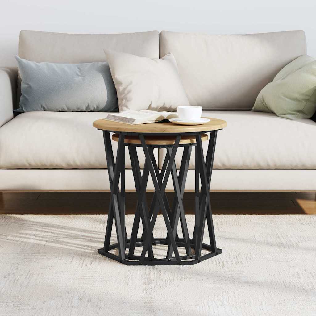Coffee Table 2 Pcs Engineered Wood And Steel