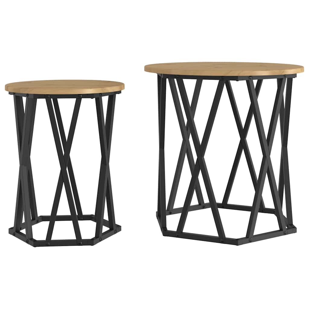 Coffee Table 2 Pcs Engineered Wood And Steel