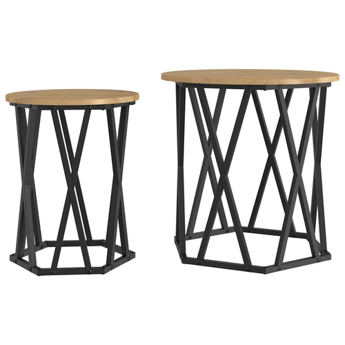 Coffee Table 2 Pcs Engineered Wood And Steel