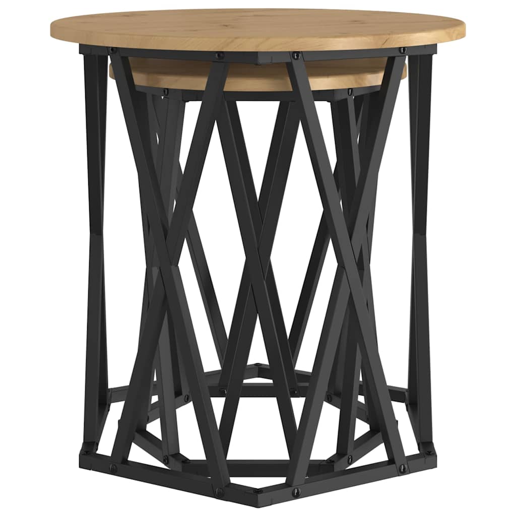 Coffee Table 2 Pcs Engineered Wood And Steel