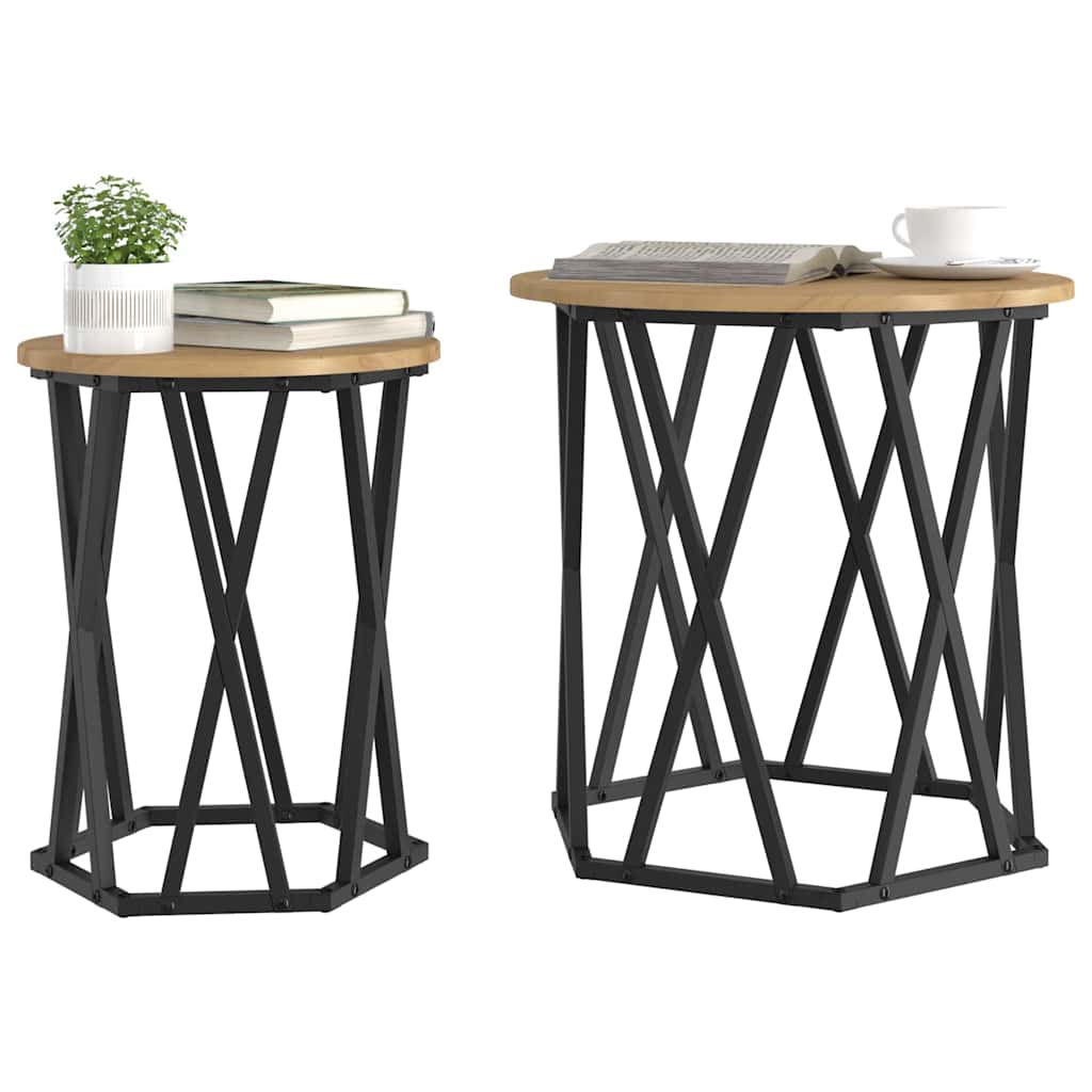 Coffee Table 2 Pcs Engineered Wood And Steel