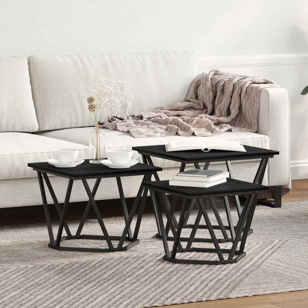 Coffee Table 3 Pcs Engineered Wood And Steel
