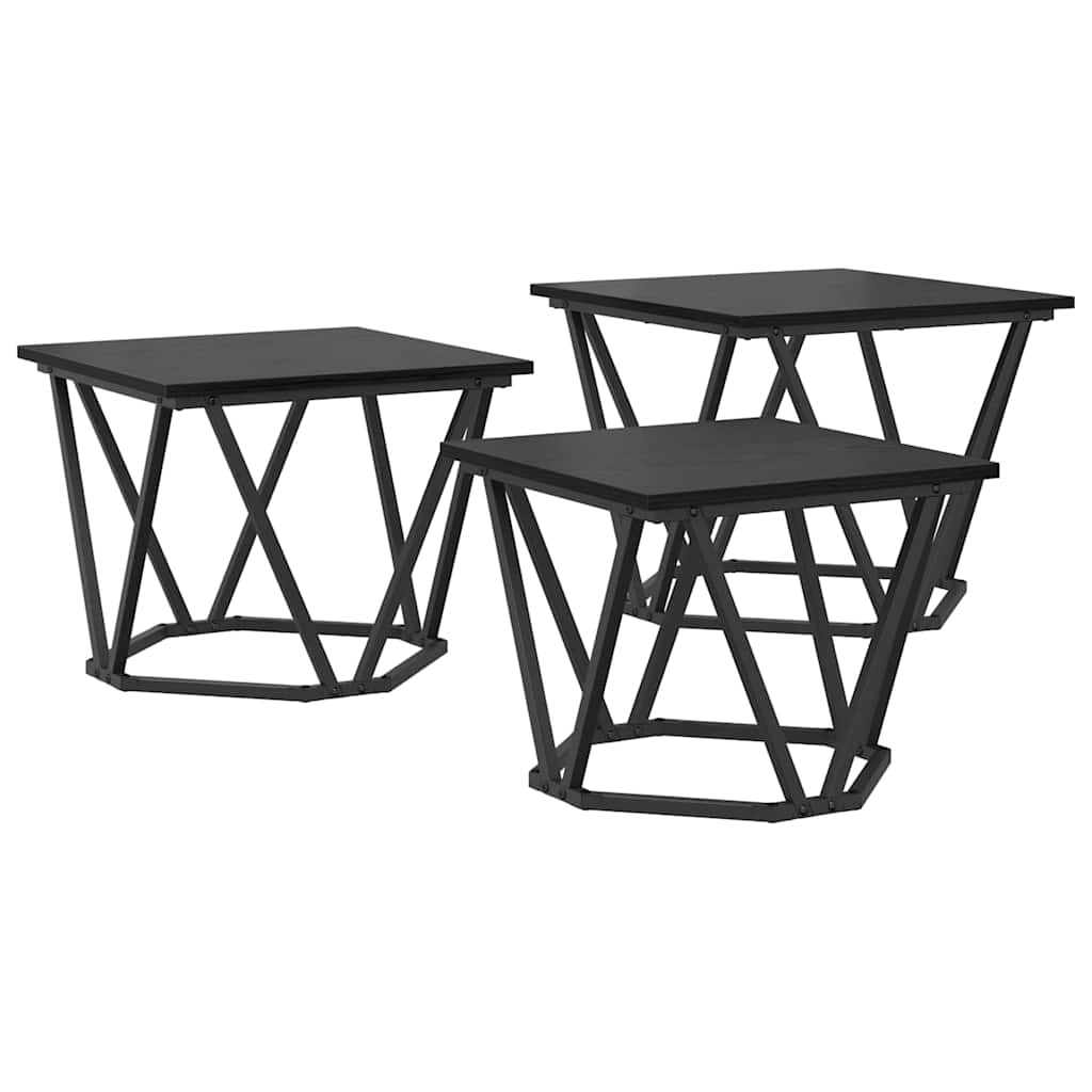 Coffee Table 3 Piece Set Engineered Wood & Steel Industrial Living Room Old Wood
