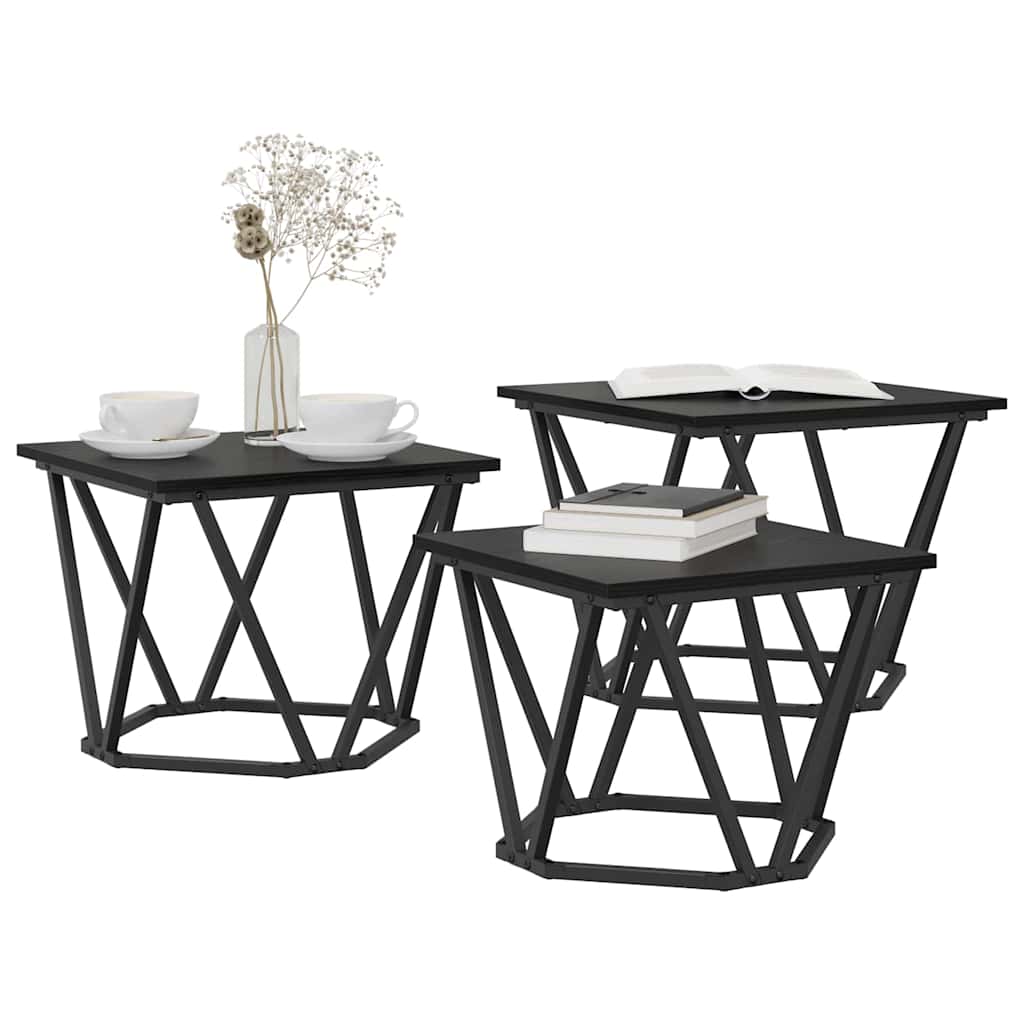Coffee Table 3 Piece Set Engineered Wood & Steel Industrial Living Room Old Wood