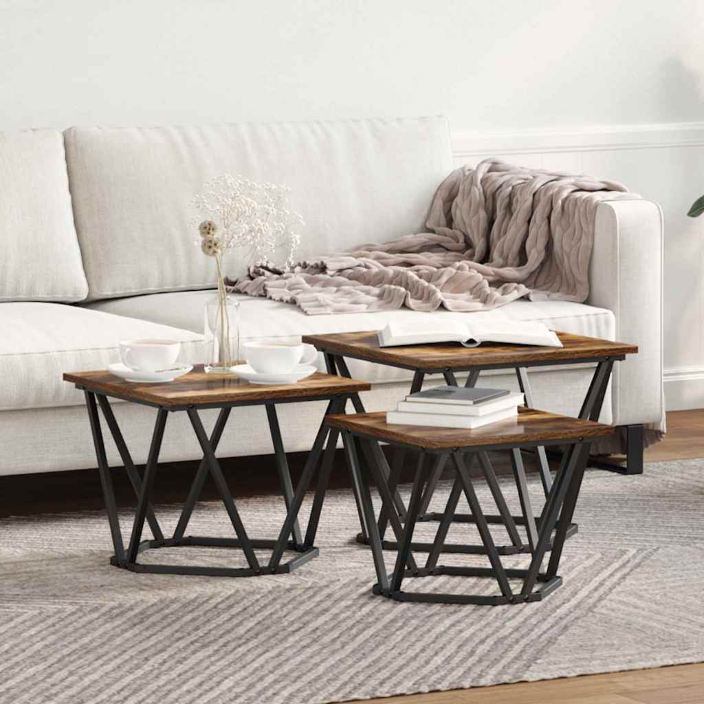 Coffee Table 3 Pcs Engineered Wood And Steel