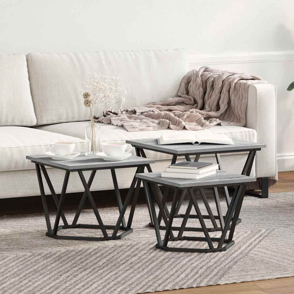 Coffee Table 3 Pcs Engineered Wood And Steel
