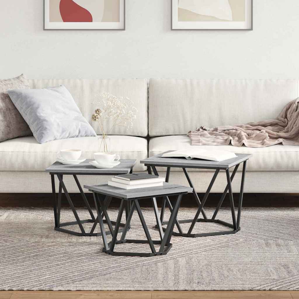 Coffee Table 3 Pcs Engineered Wood And Steel