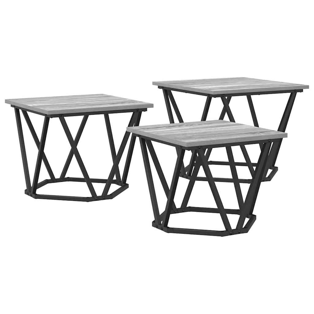 Coffee Table 3 Pcs Engineered Wood And Steel