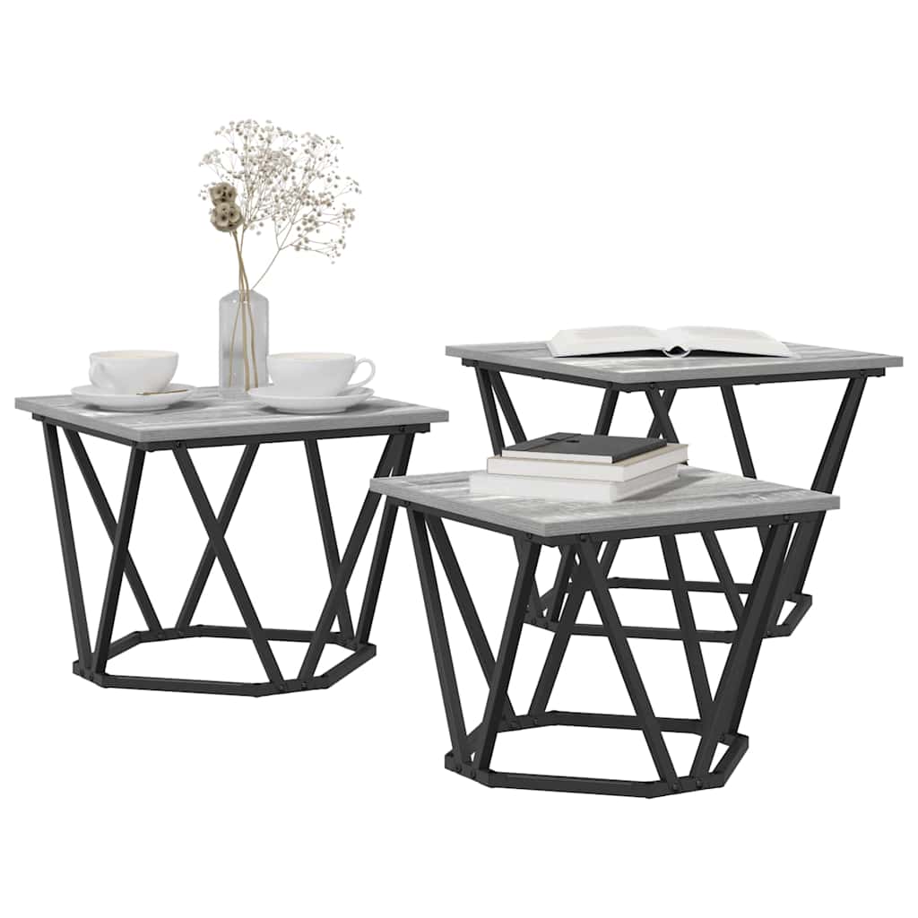 Coffee Table 3 Pcs Engineered Wood And Steel
