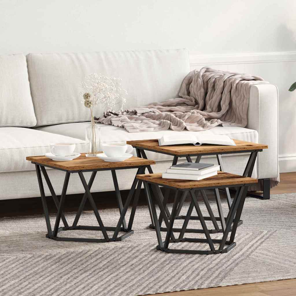 Coffee Table 3 Pcs Engineered Wood And Steel